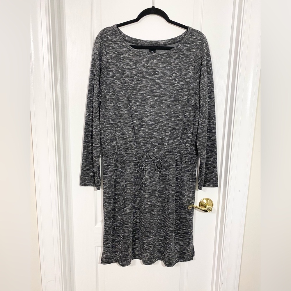 Ann Taylor Drawstring Waist Long Sleeve Knit Dress Heather Charcoal Size XL